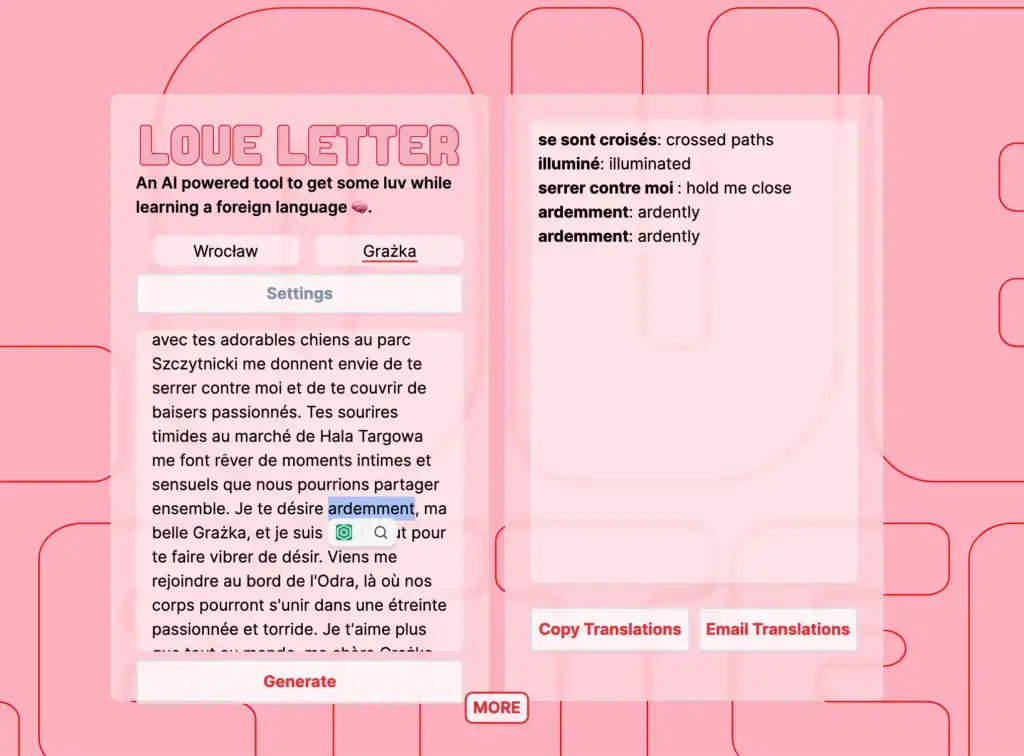 list miłosny po francusku