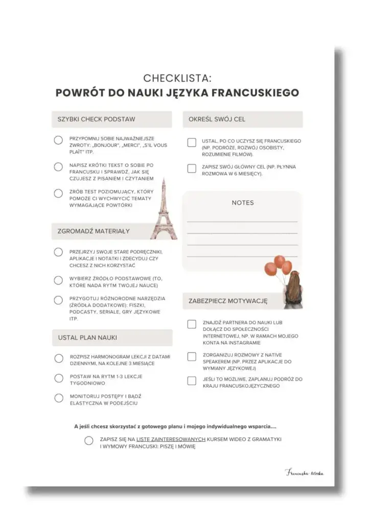 wizualizacja Checklista Powrót do nauki francuskiego (1)