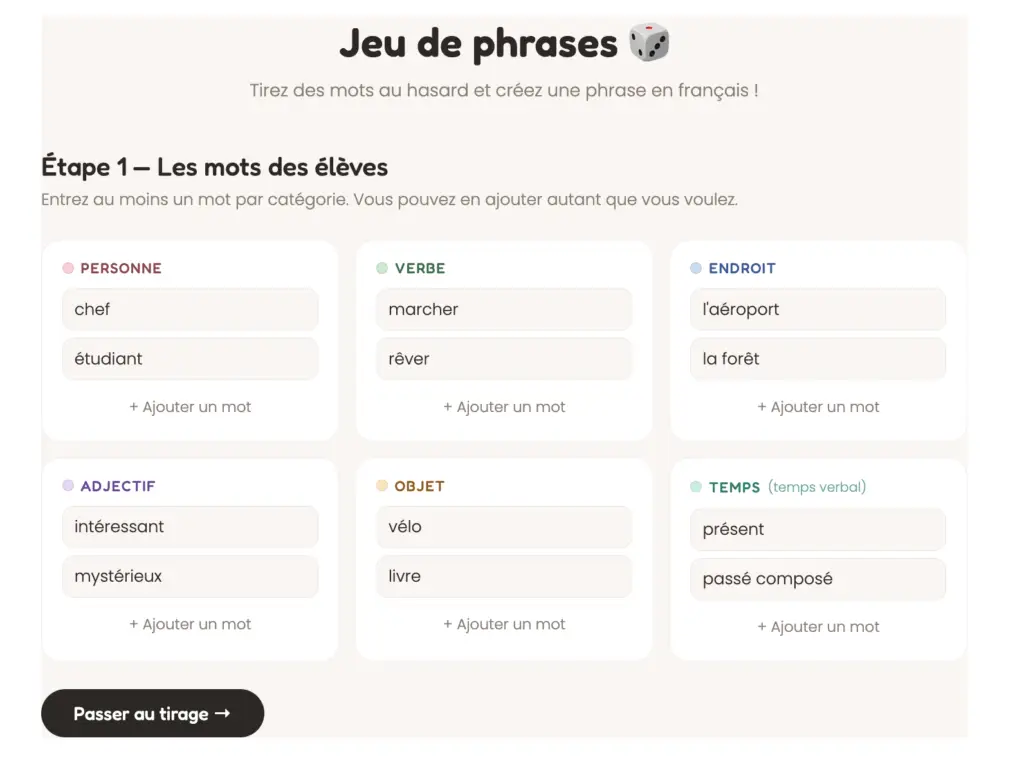 Jeu de phrases