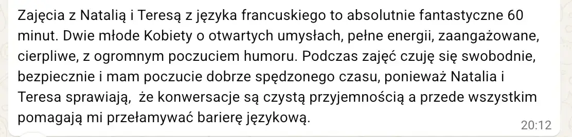 Opinia Eweliny o zajęciach z Teresą i Natalią
