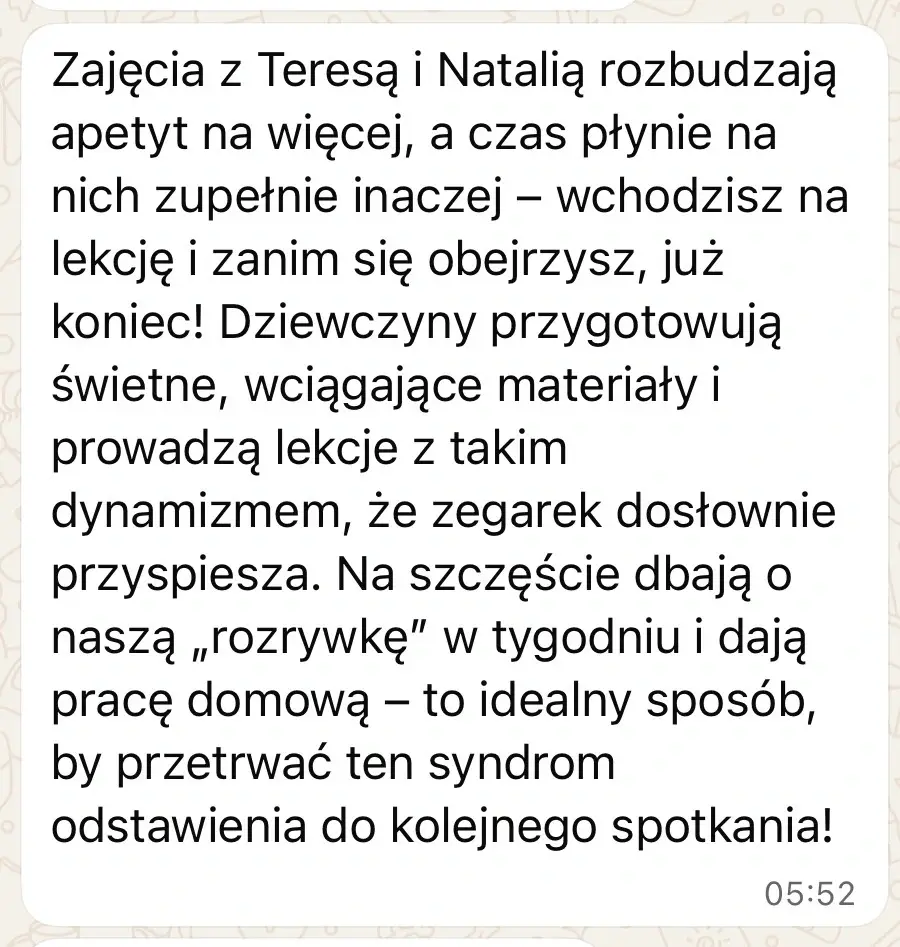 Opinia Kasi o zajęciach z Teresą i Natalią