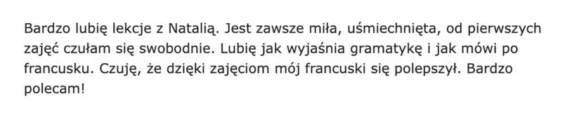 Opinia Oliwii o zajęciach z Natalią Jasak